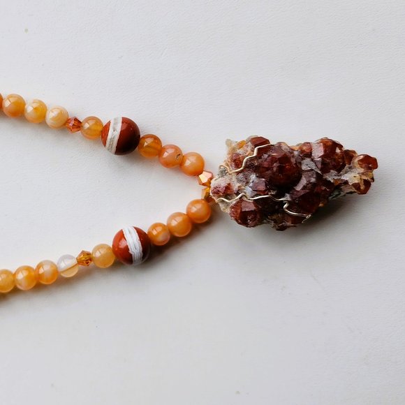 One of Kind Necklace Spessartine Garnet, Vintage-Made Carnelian - Picture 1 of 5